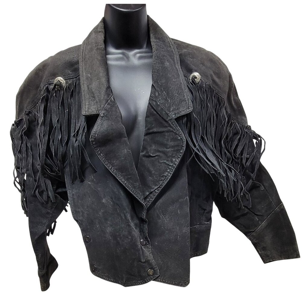 Vintage Suede Fringe Jacket Laurice Black Western Cowgirl Womens Large
